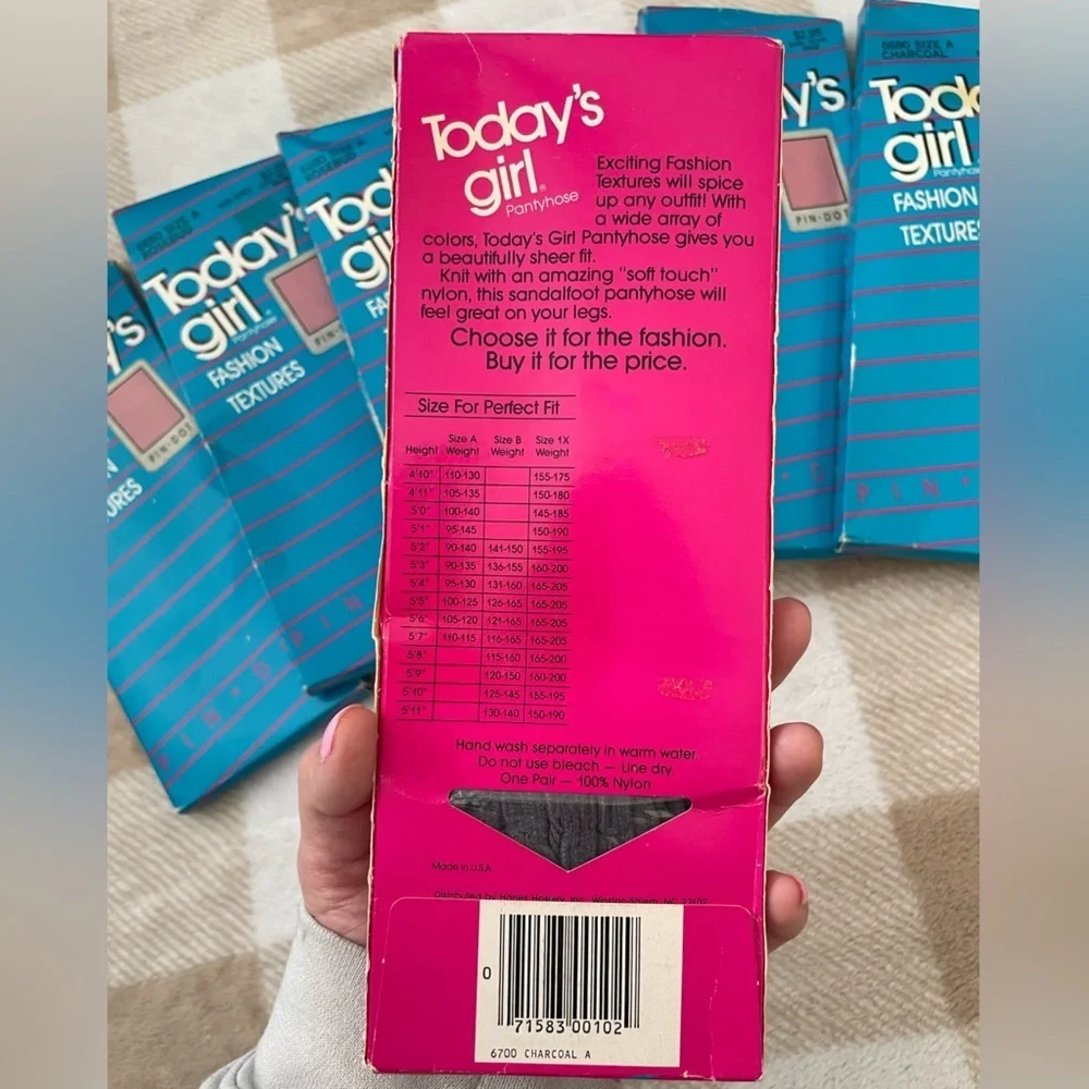 Vintage Today's Girl Fashion Textures Pantyhose size A Pink,Charcoal, Pin-Stripe